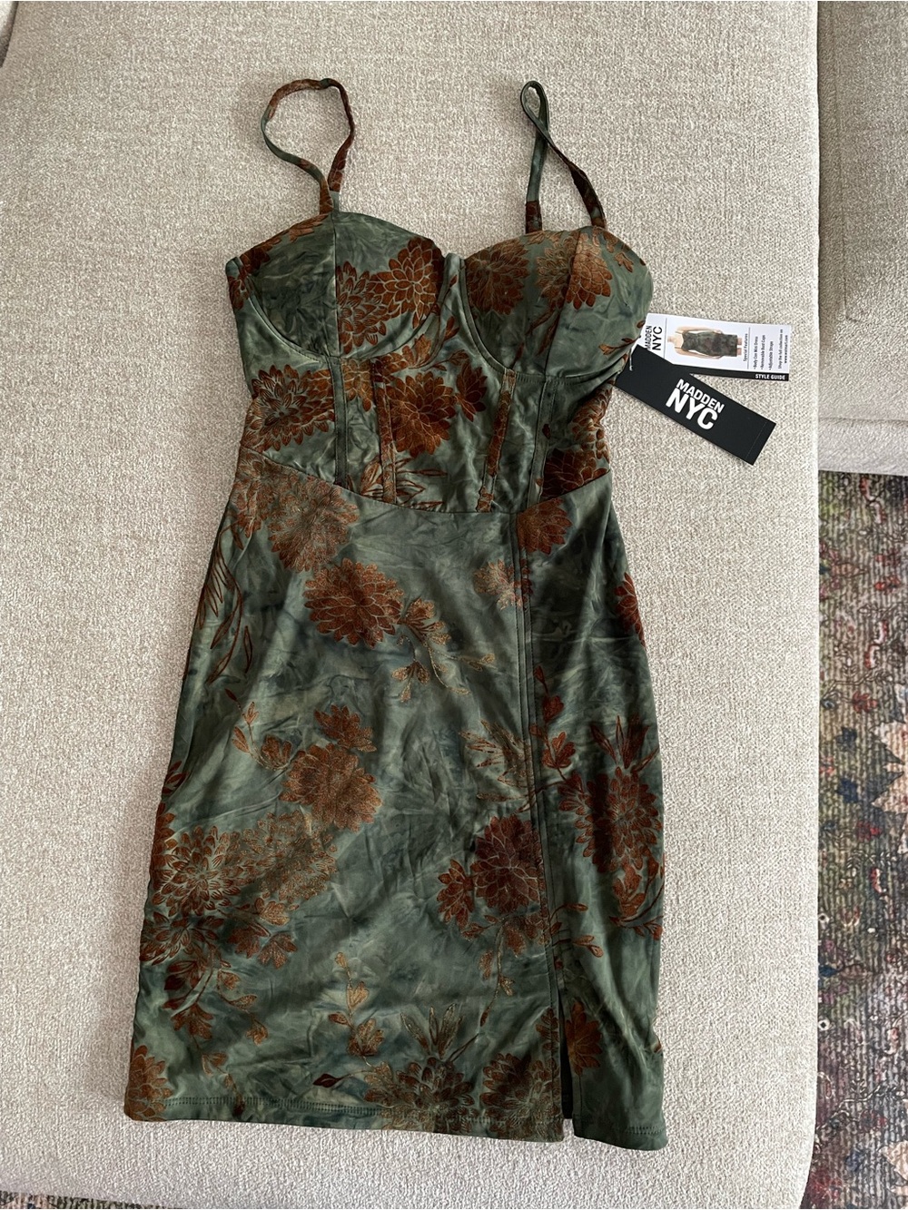 Madden Floral Corset Mini Dress Olive Green Boned‎ Bodice